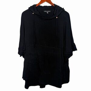 Mens Saks Fifth Avenue Hoodie Black With Short Sleeves Pocket Front Gold Accents